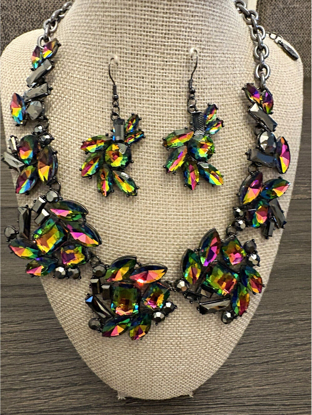 Watermelon AB Necklace & Dangle Earrings See description!